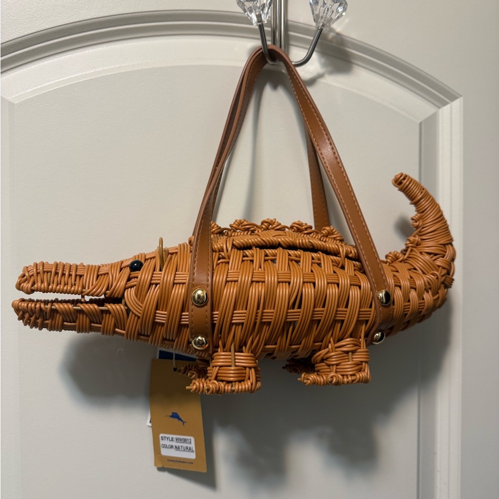 Tommy Bahama Wicker Alligator/Crocodile Handbag in Natural Brown